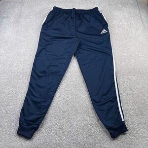 Adidas Pants Mens Medium Blue White Stripes Jogger Track Pull On‎ Drawstring